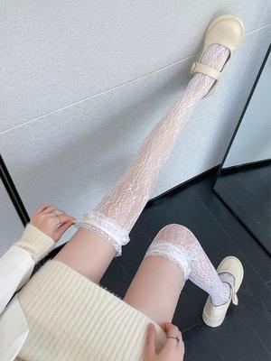 White Wisteria Knee Length Stockings Lace Lace Over Knee Tower Thin Long Tube Stockings Women JK Long Stockings