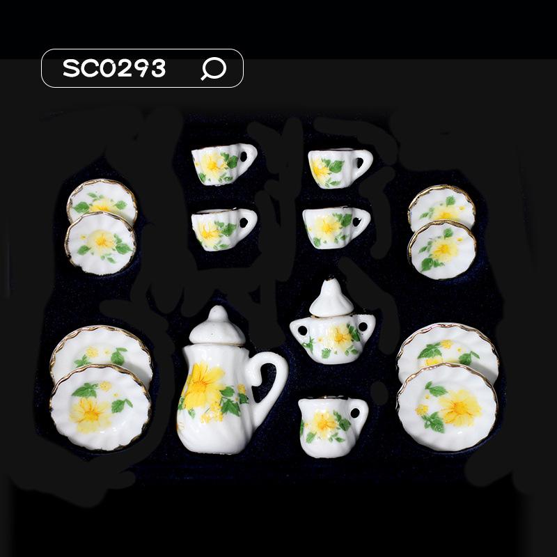 Puppenhauszubehör 1/12 Küche Miniatur 15 Stück Mini Porzellan Blume Teetasse Set Puppenhaus Dekor Simulation Puppenhaus Dekoratives Zubehör
