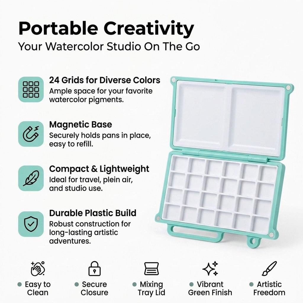Mini Watercolor Palette Wells Paint Tray Convenient Painters Empty Portable for