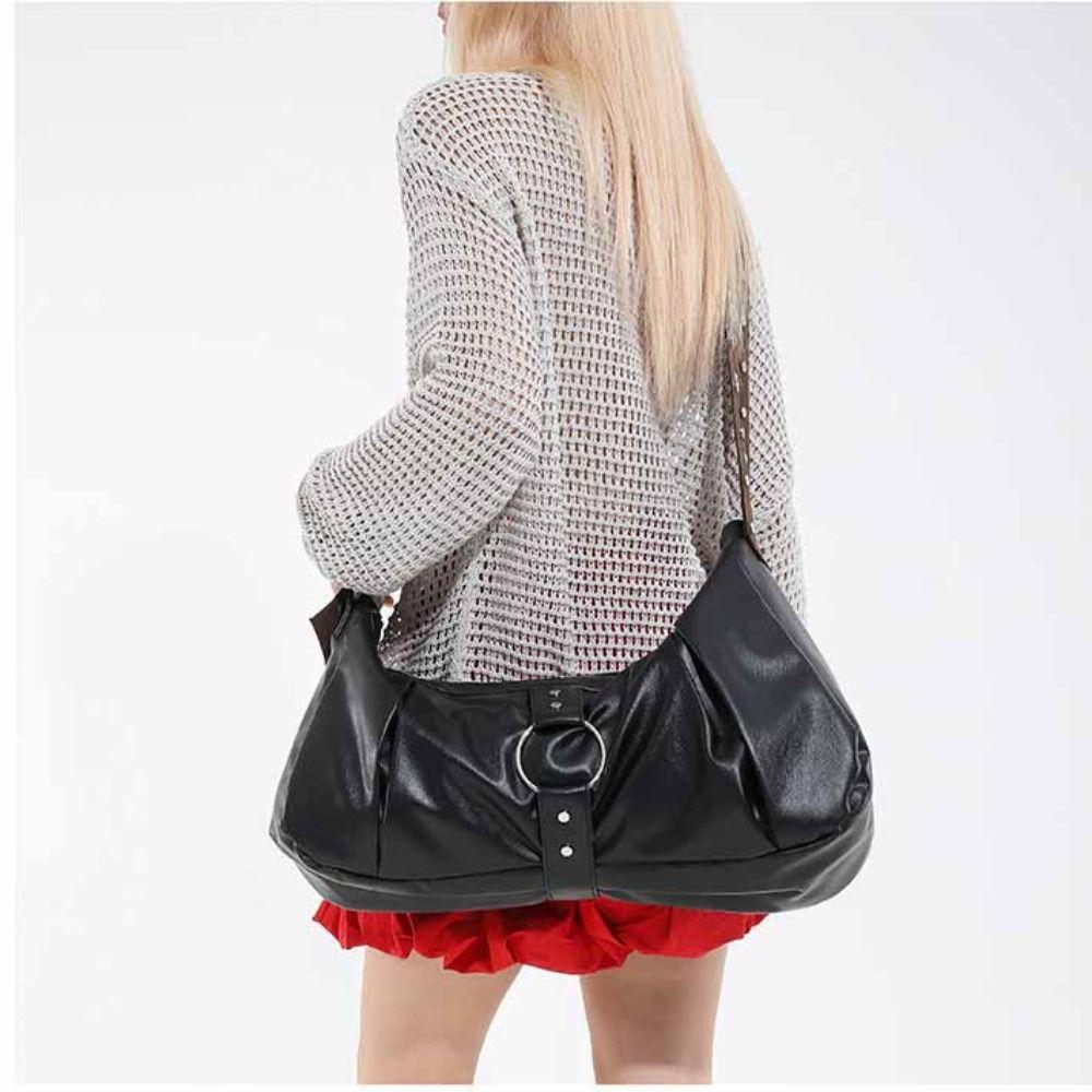 PU Leather Wide Strap Rivet Crossbody Bag Retro American Style Y2K Shoulder Bag  Travel