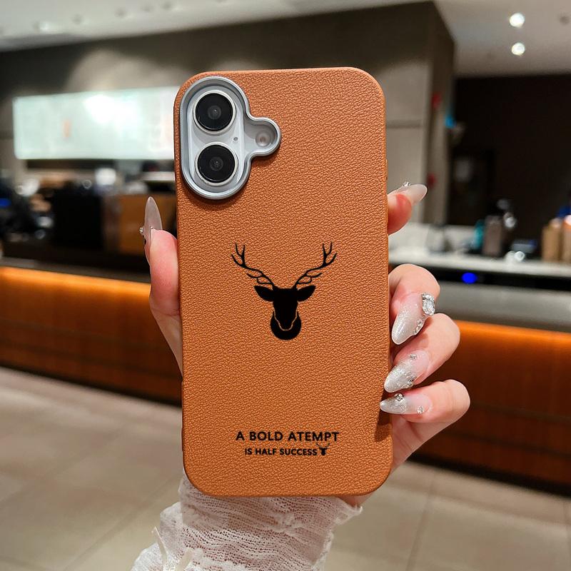 For iPhone 16 Pro Max 15 Pro 14 13 12 11 Case Deer Pattern Solid Color TPU Leather Texture Soft Matte Shockproof Phone Cover
