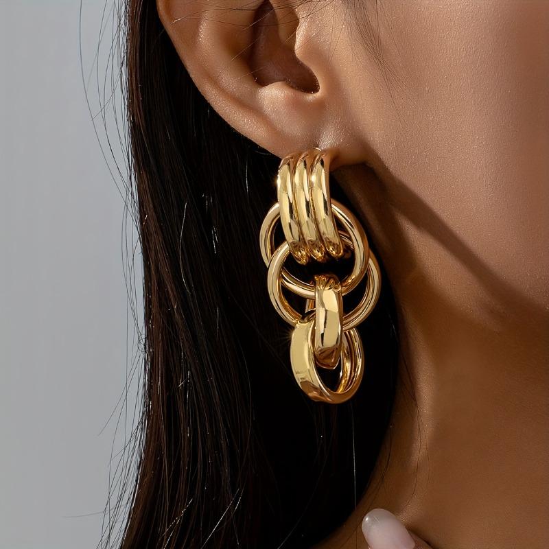 Fashionable Personalized Girl Geometric Circle Pendant Earrings European and American Vintage Simple Street Zircon Gift