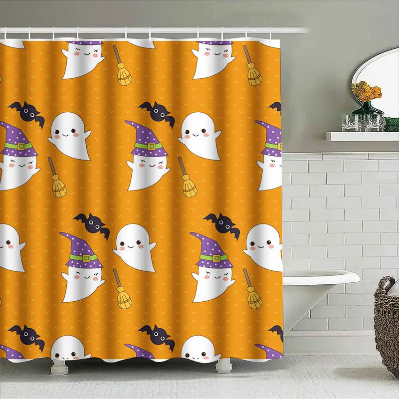 

1Pccute Halloween Shower Curtain Funny Ghosts With Broom For Bathroom Kids Girls Room Decor W60H190(CM)-1 Pcs
