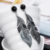 Women New Arrival Elegant Bohemian Vintage Feather Earring Summer Style Black Leaf Earring Pendant Accessories Gift