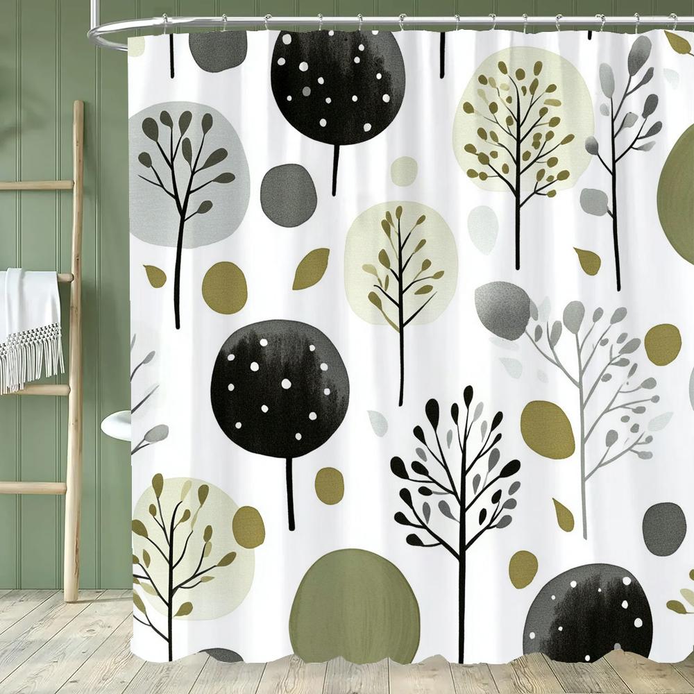Simple Leaf Pattern Shower Curtain, Bathroom Decorative Leaves Shower Curtains, Home Printed Polyester Fabric Curtain with Hooks