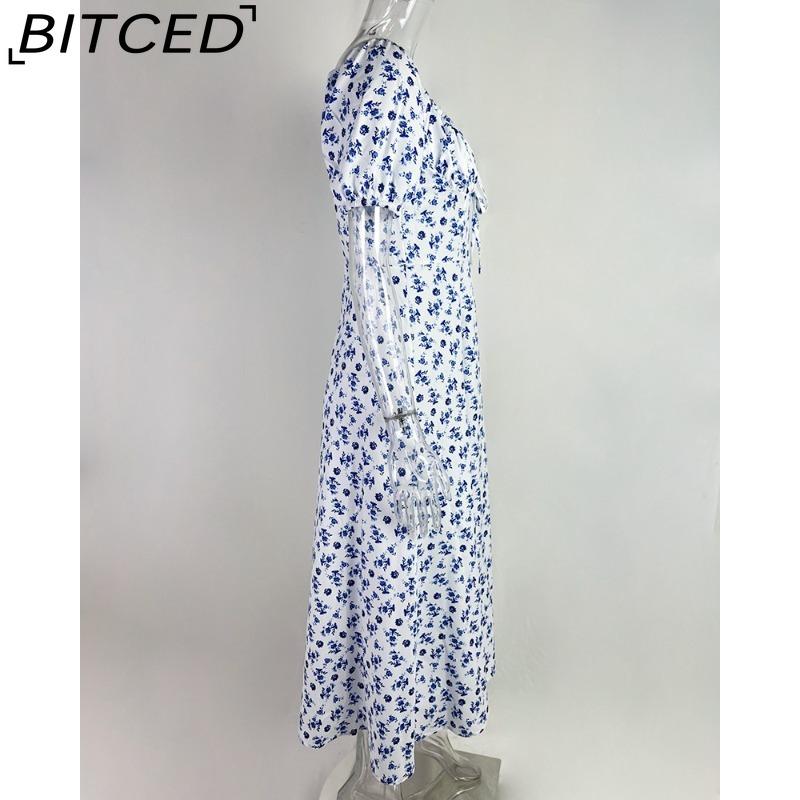 BITCED Women's Dress: Elegant Floral Print Split-Hem Fashionable Resort Strapless Dress