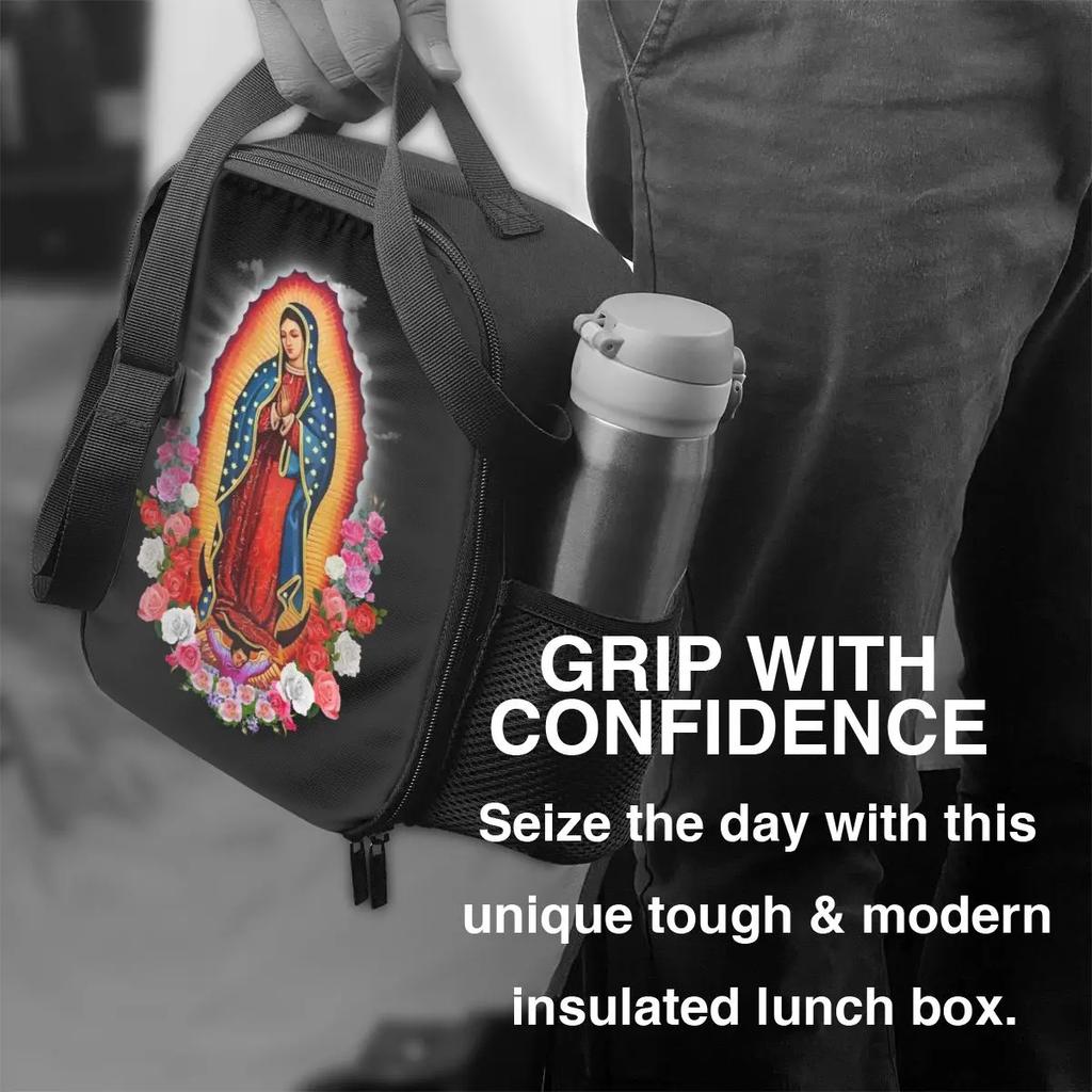 Virgin Mary Of Guadalupe Insulated Lunch Bags for Camping Travel Mexico Catholic Saint Resuable Cooler Thermal Bento Box Women