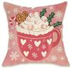 Charming Pink Christmas Pillowcase: Gingerbread House, Trees, Socks And Comfortable Cup Design, Sofa Room Cushion Cover, Home De