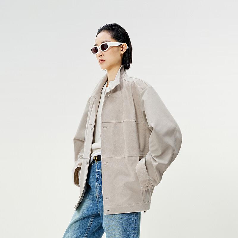 

МЕНЬШЕ 2025 Весна Лацкан Свободный Длинный Рукав Кожаная Куртка L