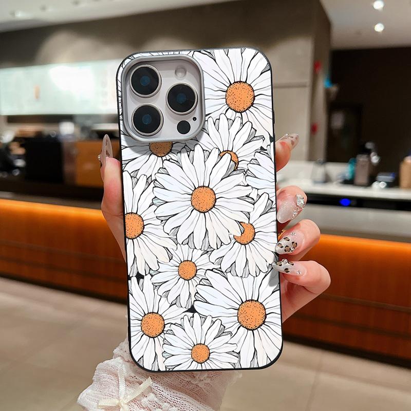 

Тонкий чехол с текстурой из кожи с узором «Ромашка» для iPhone 16 Pro Max 15 Pro 14 Plus 13 12 11 TPU, мягкий, ударопрочный, матовый, однотонный чехол для телефона iPhone 12 Pro Max чёрный