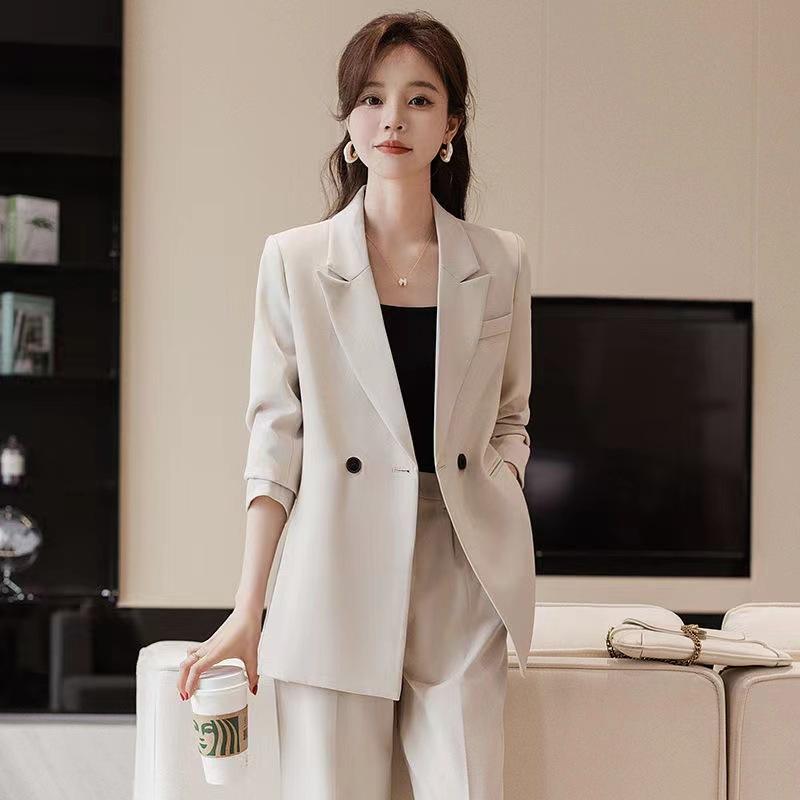 

Women s Sports Jacket And Wide Leg Pants Two-piece Suit Casual Commuting Office Attire L абрикосовый