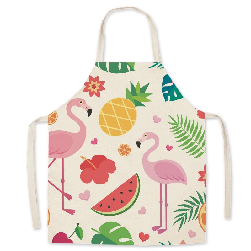 Adult & Child Flamingo Cartoon Faux Linen Apron - Ideal for Kitchen, Logo Work, and Advertising