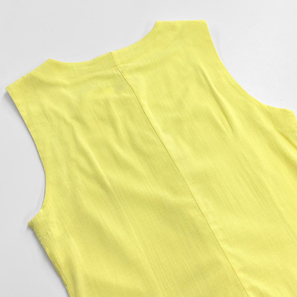 Capable Solid Color Linen Blend Micro-Elastic Vest & Long Dress Two-Piece Set - Summer/Autumn for Work or Casual Wear