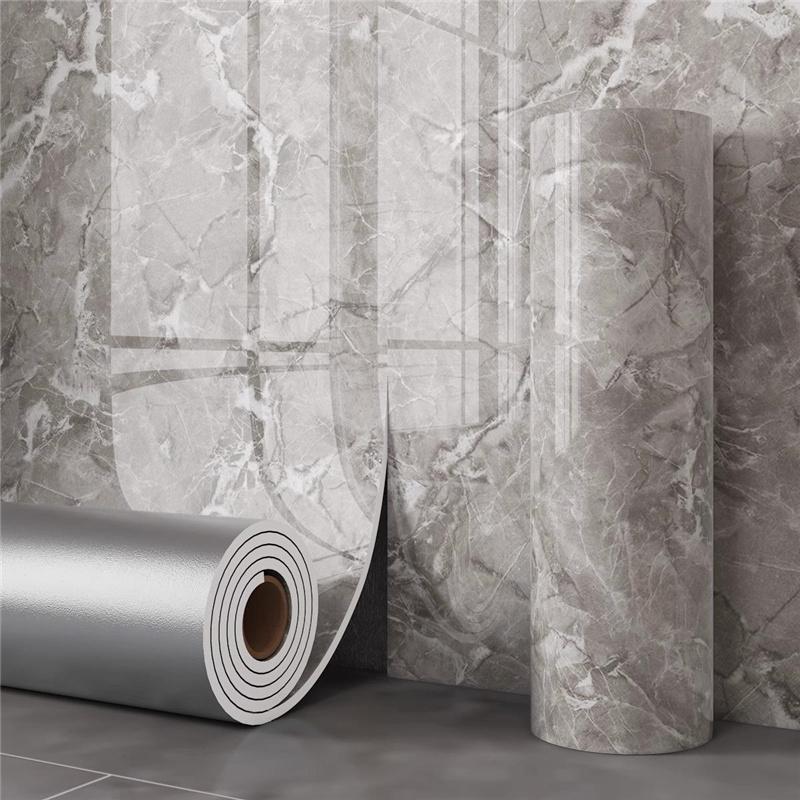 Imitation Marble Tile Wallpaper Self-adhesive Waterproof Moisture-proof Bathroom Wall Background Decor Wall Sticker