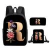 Fashion Novelty Flower letters A-Z 3D Print 3pcs/Set pupil School Bags Laptop Daypack Backpack Inclined shoulder bag Pencil Case