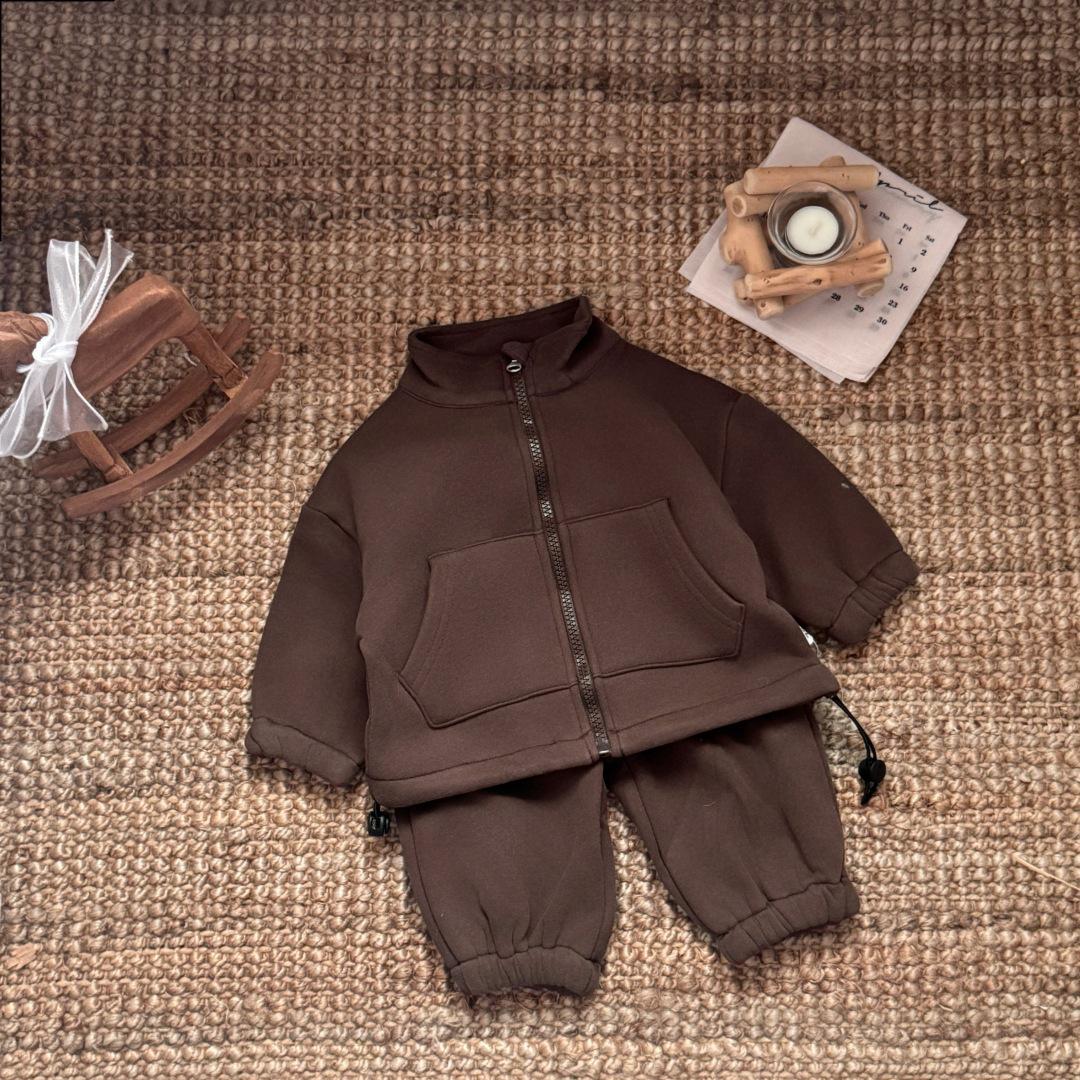 

Boys Stylish Winter Two-Piece Set: Thickened Casual Outerwear with Plus Velvet, Trendy Children s Clothing 80cm