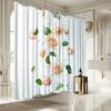 Elegant Pink Roses & Green Leaves Shower Curtain, Water Splash Design, Fade-Resistant Polyester, Bath Decor