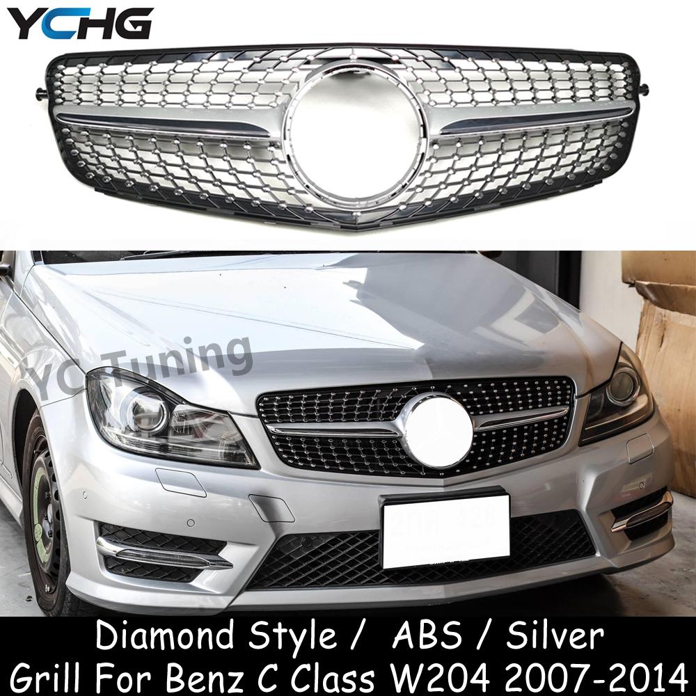 

W204 Diamond Style ABS передняя решетка бампера для Mercedes Benz C Class W204 C180 C200 C250 C280 C300 C350 гоночные решетки 2007-2014 серебряный
