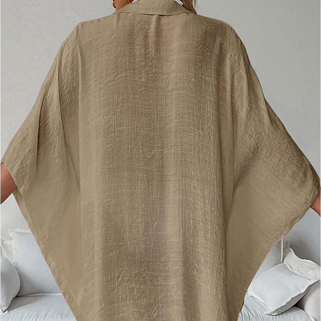 Women's Cotton Shirt Loose Beach Cardigan Holiday Sunscreen Bikini Cover Up Swimsuit Outer Cardigan