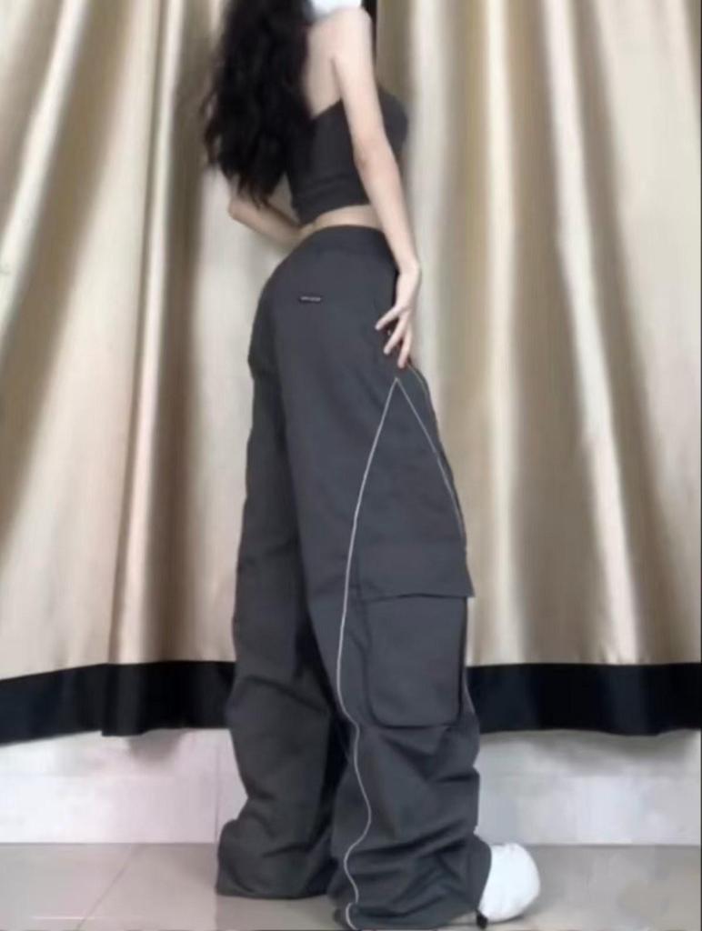 Women's High-Waisted Straight-Leg Cargo Pants - Plus-Size, Wide-Leg, Slimming, Casual, Trendy, Spring/Autumn Collection