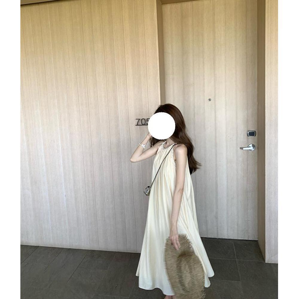 Gentle Wind French Neck Sleeveless Suspender Dress Women's Summer New High-end Temperament Thin Fairy Dress