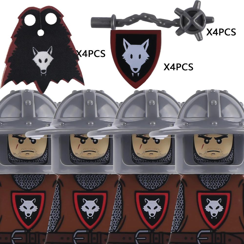 MOC Burg Wolf Ritter Figuren Bausteine Mittelalterliche Militärsoldaten Wache Ranger Krieger Schilde Umhang Waffen Steine Spielzeug