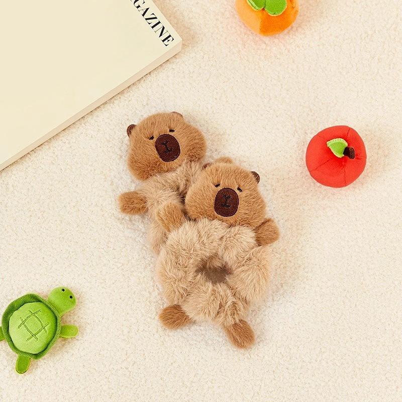 Kawaii Capybara Hair Scrunchies Cute Cartoon Animal Plush Hair Rope Ponytail Holder For Girls Lovely Hair Accessories