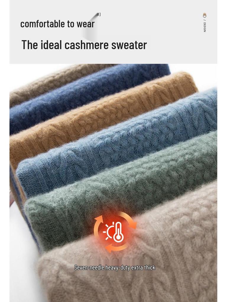 Men's Plus Size Cashmere Sweater - Thick, Warm, Loose Fit for Autumn & Winter