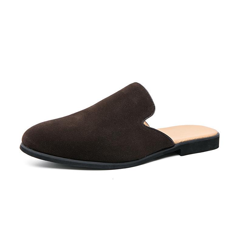 Men's Heelless Half Slippers Men's Summer Men's Frosted Leather Loafers Men's Fitting Room One Pedal Men's Shoes