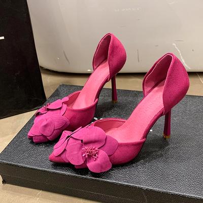 Spring New Women's Single Shoes Pointy Thin Heels with Flowers High Heels Female All-in-one Bag Head Hollow Fashion Shoes