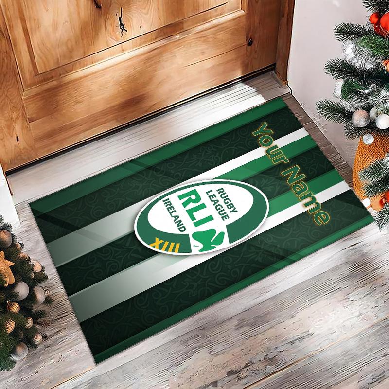 Ireland Rugby Crystal Velvet Rug, Custom Name Text Personalized Non‑Slip Floor Mat for Home Decor Gift