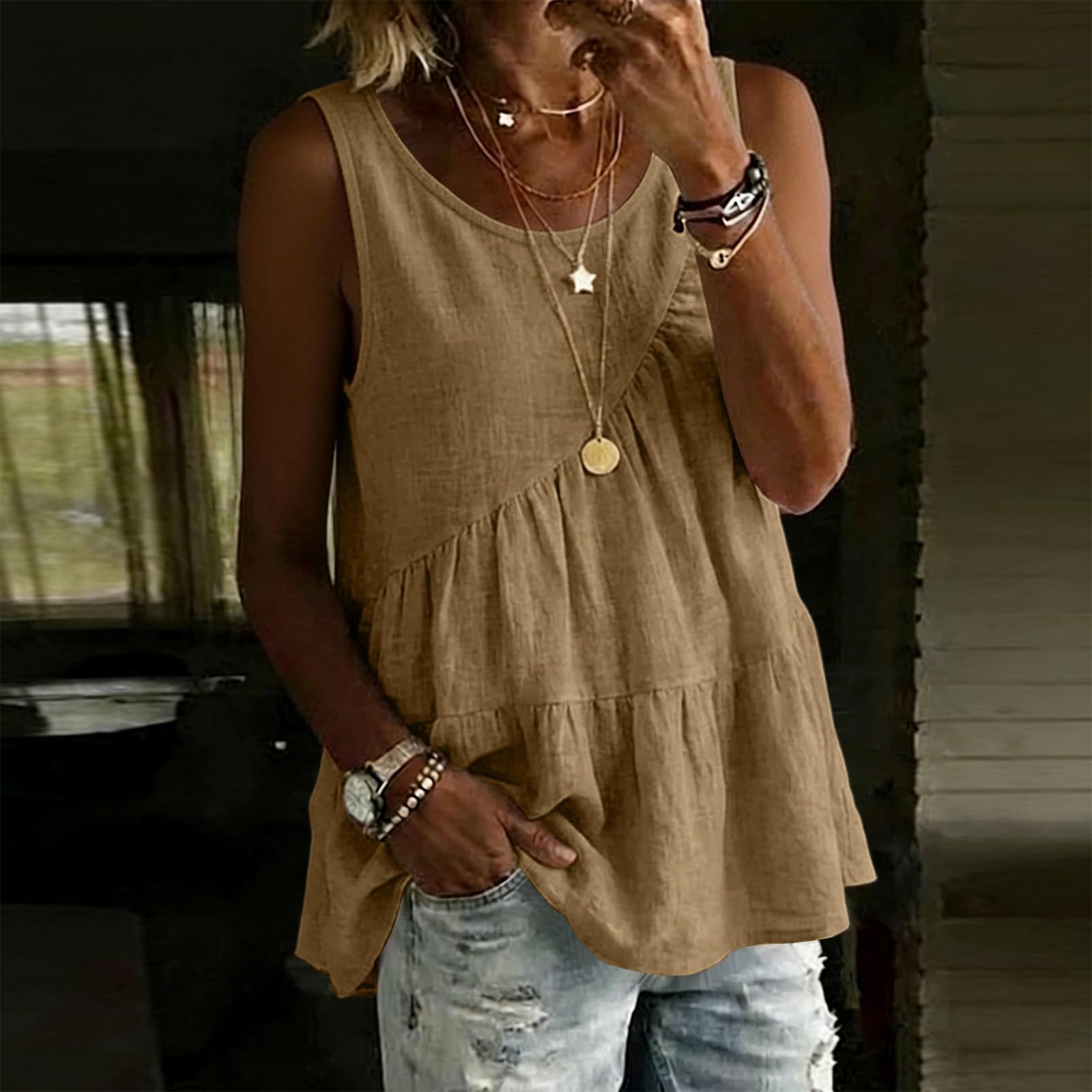 

Women s Fashion Loose-Fit -Color Casual Top XL хакі
