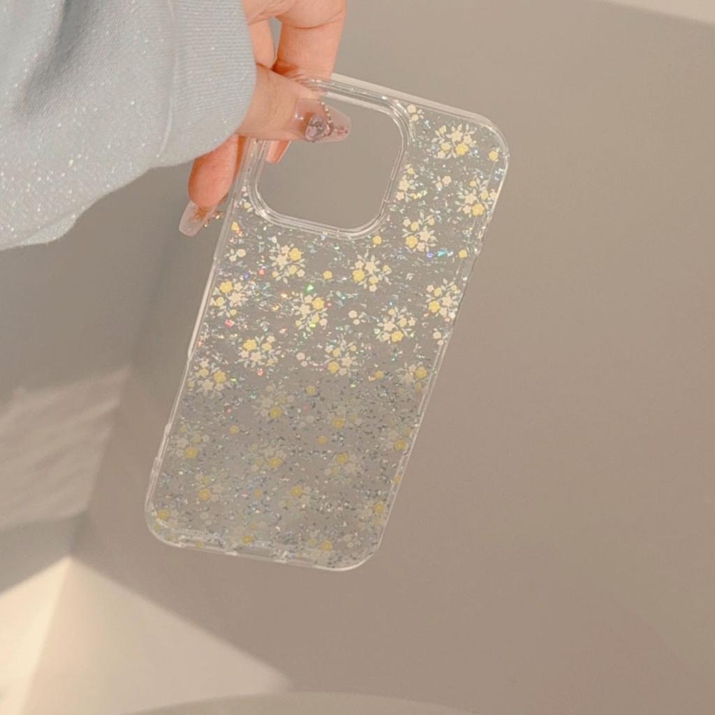 Warm Yellow Floral for Apple 16 Promax Mobile Phone Case 17 Fresh and Beautiful for IPhone 14 Glitter 11 Transparent