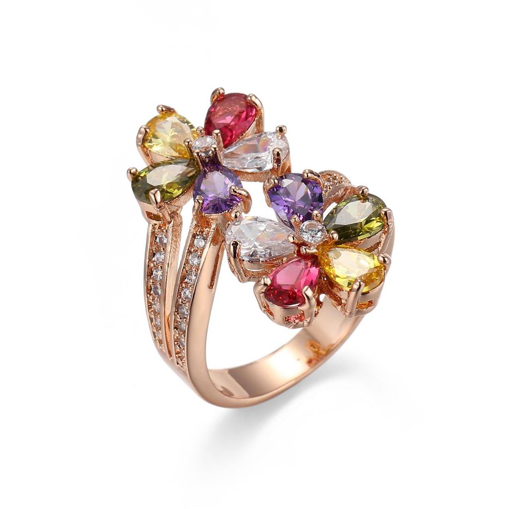 European & American Fashion Women's Colorful Zircon Flower Ring