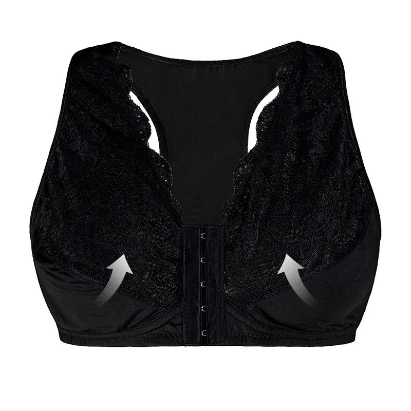 2024 Cross-border Plus Size Lace Bra: Wire-free, Breathable, Front Buckle, Comfortable Strappy Underwear for Breast Enhancement