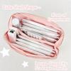 Large Capacity Pen Bag Pink Polka Dot Pencil Pouch Portable Stationery Pouch  School Office