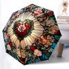 1pc Stained Glass Heart Automatic Umbrella Portable Home Essential Umbrella, Iron Umbrella Structure Suitable for All Seasons Yy251123149