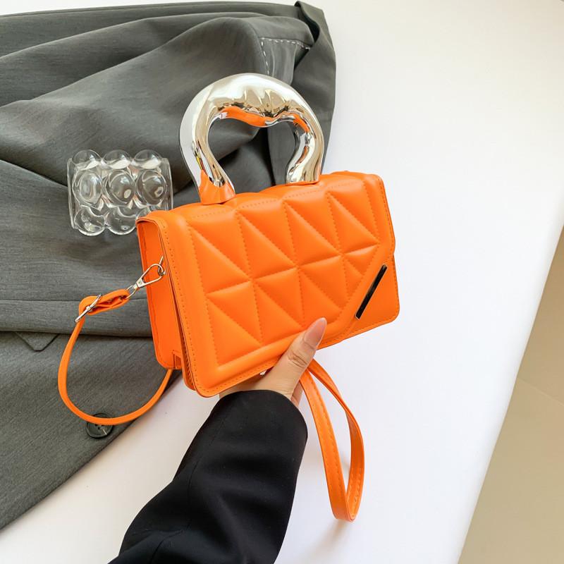 Chic Trendy Pu Leather Handbag Small Square Bag For Women With Stylish Stitching оранжевый