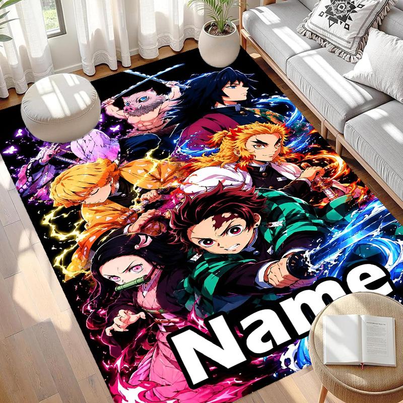 Custom Name Personalized Demon Slayer Print Carpet, Versatile Home Decor Rug, for Playroom, Apartment, Balcony, Entryway, Hallway Gift