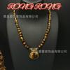 Western Region French Maillard Tiger Eye Stone Middle Aged Earstuds Vintage High End Double Sided Lock Retro Jewelry