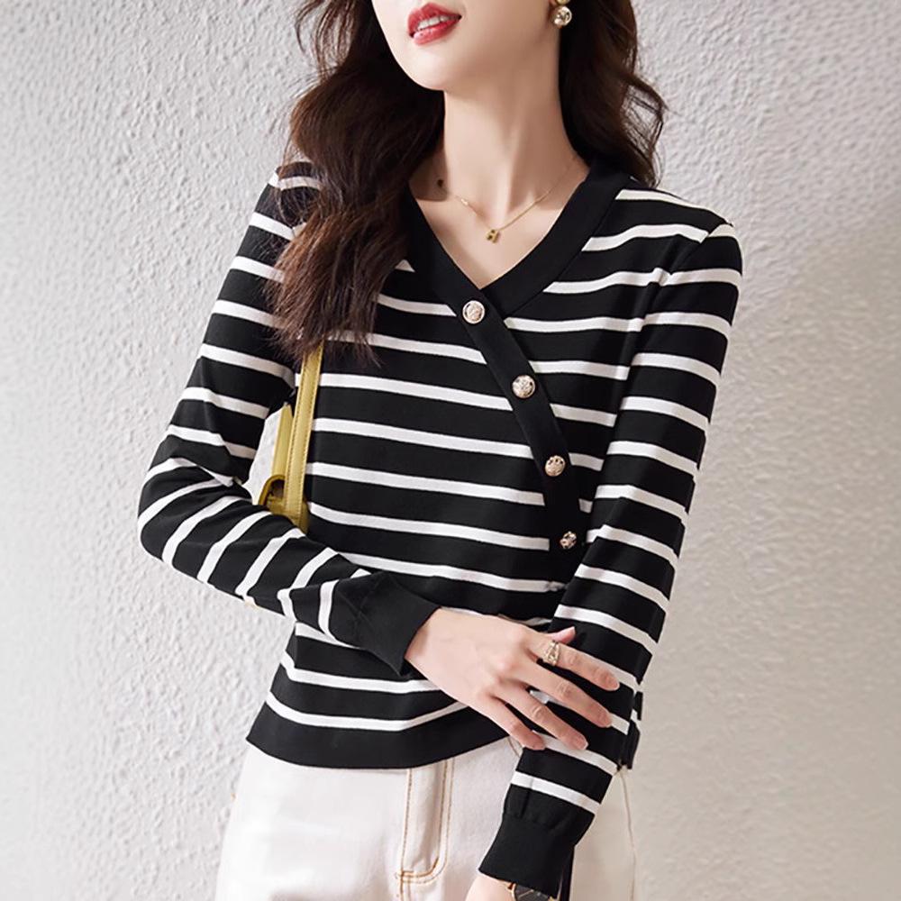 

Women s Autumn Striped Knit Long Sleeve Slim Fit Sweater Top One Size абрикосовый