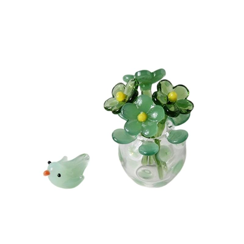 

Crystal Forget Me Not Flowers Figurines Collectibles Small Glass Flowers Bouquet Desktop Decoration Ornament for Home зелёный