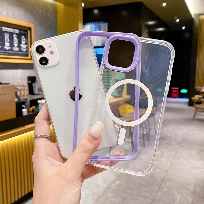Luxury Transparent Wireless Charging Magsafe Phone Case For iPhone 11 12 13 14 15 Pro Max Magnetic Shockproof Bumper Cover