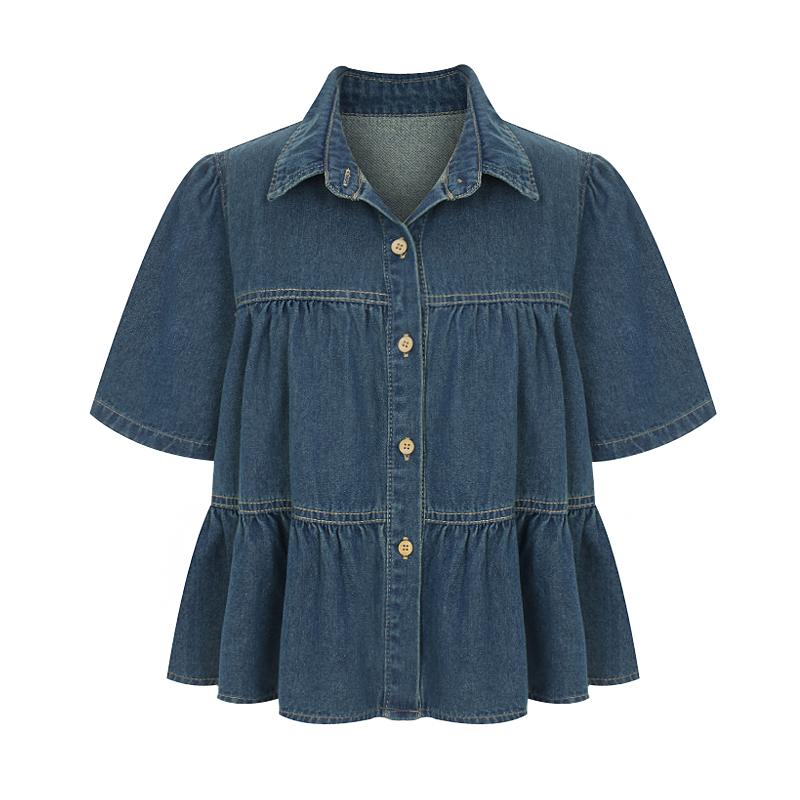 PAIGEFLYNN Tiered Tiered Denim Blouse_S5Bbl052C