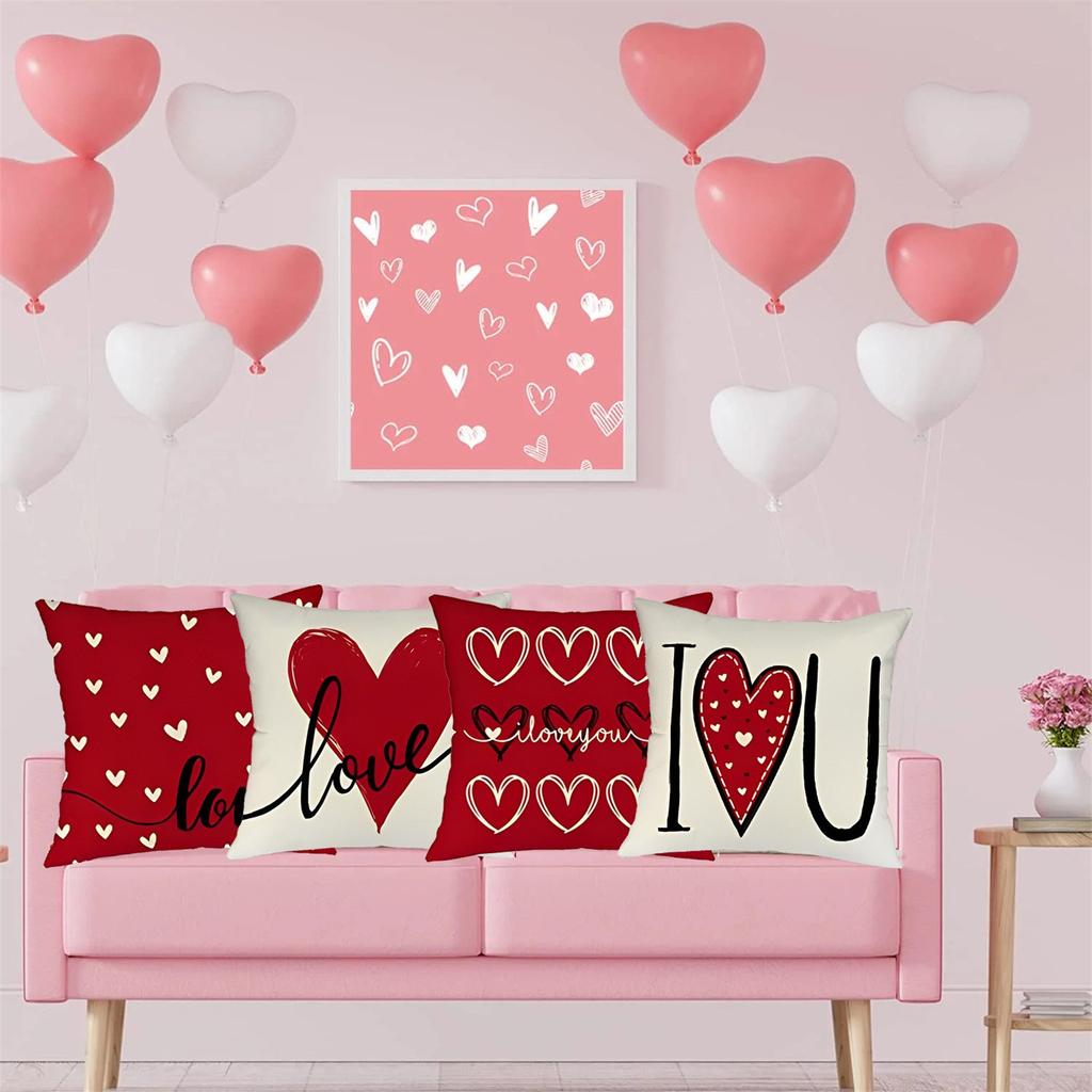 Valentines Day -ow Covers 18x18 Set Of 4 Love Heart Valentines Day Throw Pillows Decorative Cushion Cases Valentine Decorations