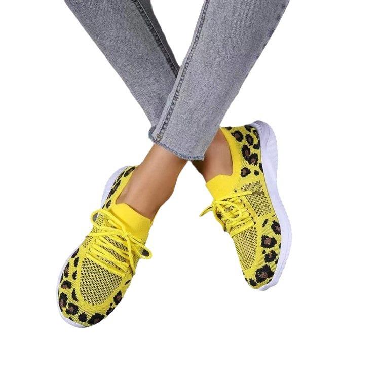 Large Size Casual Sports Shoes Autumn New Leopard Print Round Head Strap Flat Bottom Comfortable Mesh Shoes