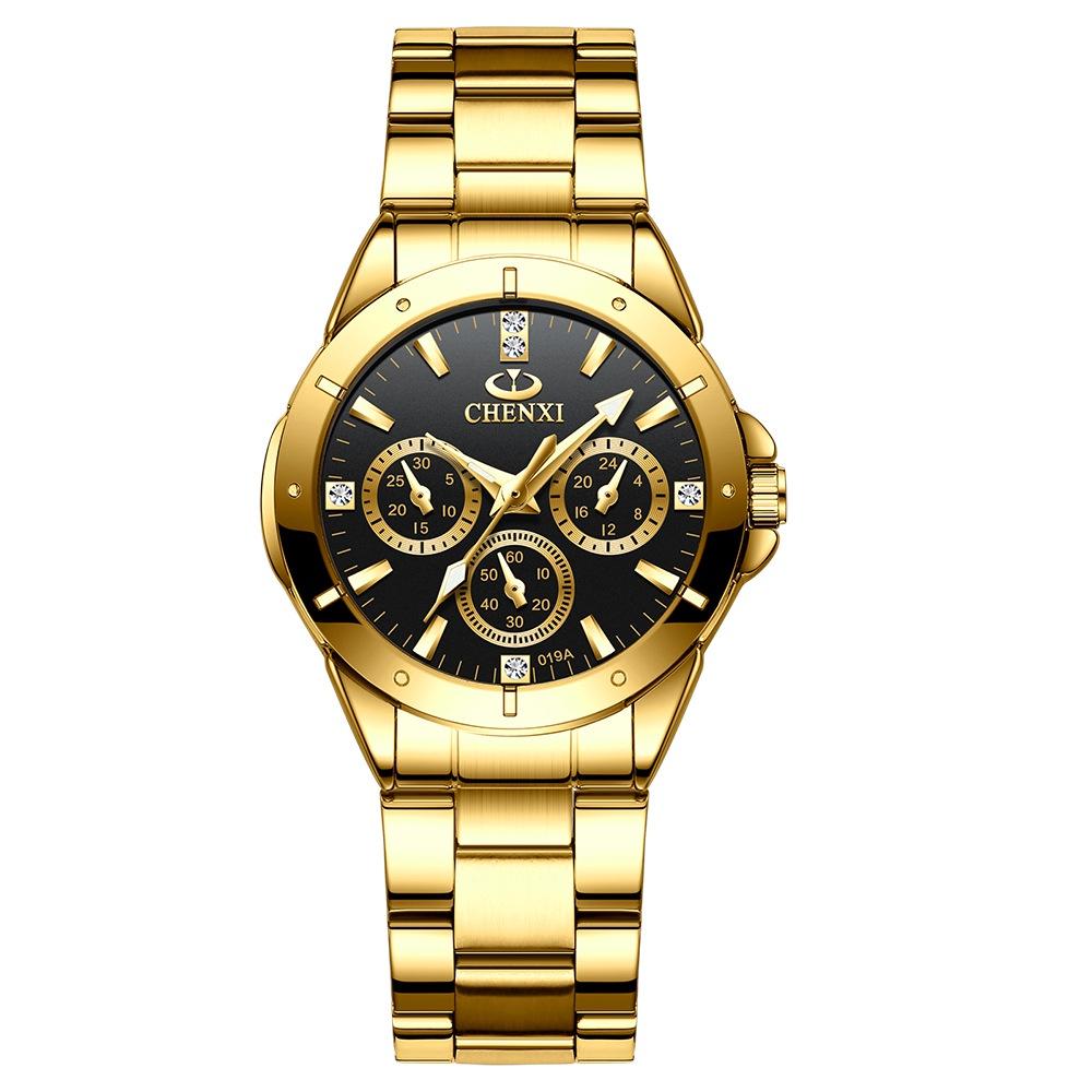 Elegant Golden Couple Watch Waterproof Steel Strap Business Quartz Watch For Couples