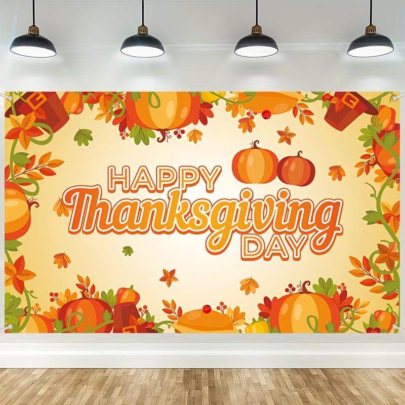 Happy Thanksgiving Banner - Vibrant Autumn themed background with pumpkins leaves and acorns