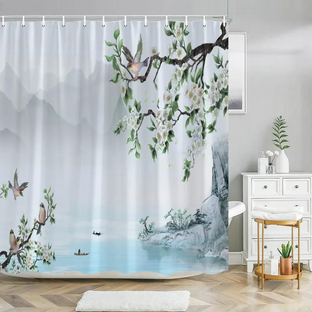 3D Embossed Flower Geometry Shower Curtain Vine Leaves Butterfly European Luxury Waterproof Bathroom Art Decor Hooks Curtains