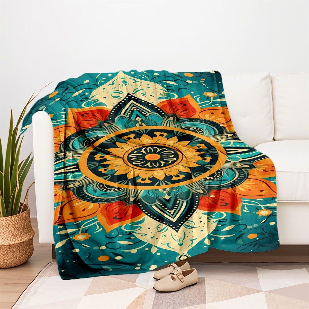 "Bohemian Mandala Wall Art: Vibrant Floral Decor for Your Space"Blanket Flannel Throw Blanket for Sofa, Bed, Travel, Camping, Office, Couch,